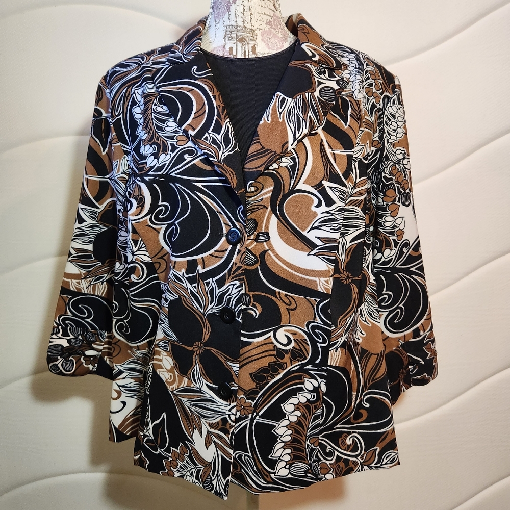 Dress Barn Black and Brown Patterned Blazer